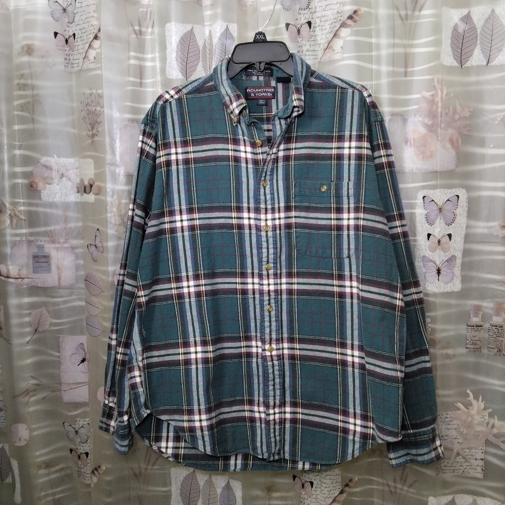 Roundtree & Yorke Single Needle Tailoring Cotton Long Sleeve Button Down Large